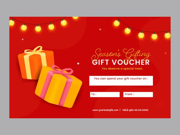 Seasons Gift Voucher Template Layout Gift Boxes Red Color — 스톡 벡터