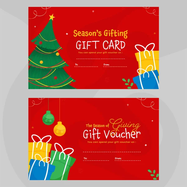 Cartão Presente Estação Conjunto Voucher Com Árvore Natal Baubles Pendurar — Vetor de Stock