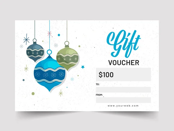 Gift Voucher Template Layout Baubles Hang White Color — 스톡 벡터