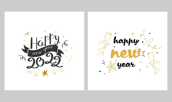 Happy New Year Posts Template Set White Color — Stock Vector