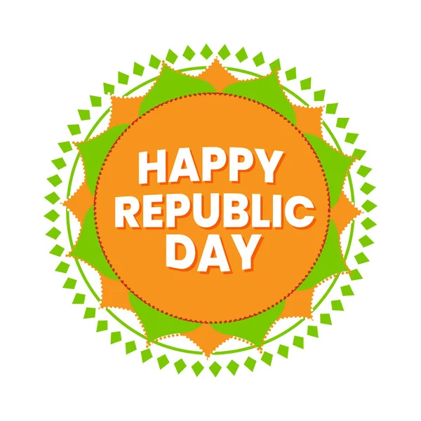 Happy Republic Day Font Saffraan Groene Mandala Patroon Witte Achtergrond — Stockvector