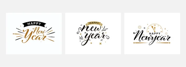 Set Von Happy New Year Schrift Auf Weißem Hintergrund Social — Stockvektor