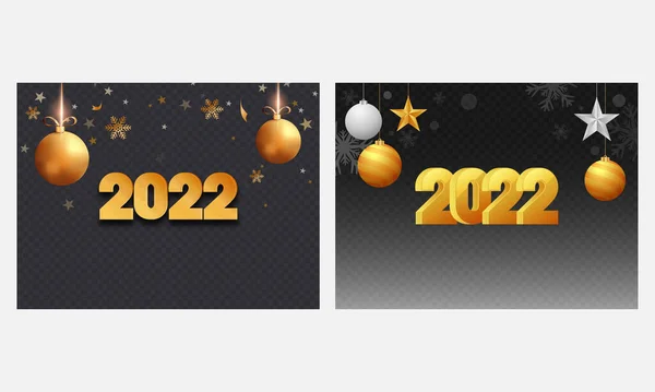 Golden 2022 Number Realistic Baubles Hang Stars Snowflakes Black Png — 스톡 벡터