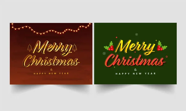 圣诞快乐 新年快乐 以棕色和绿色为主题的邮政设计 — 图库矢量图片