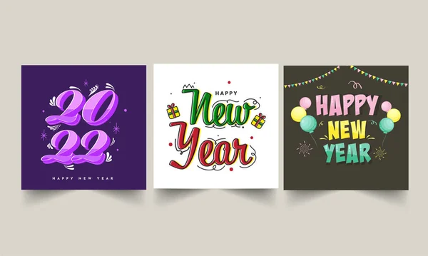 Happy New Year Social Media Post Template Three Color Options — Stock Vector