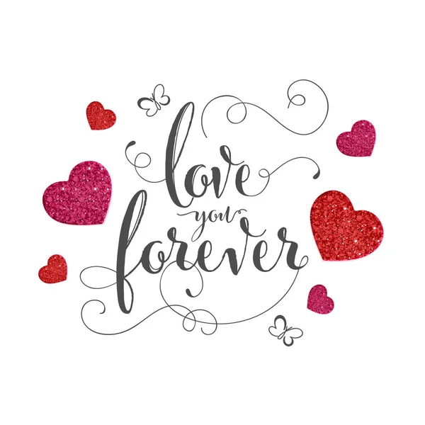 Love You Forever Font Met Lineaire Vlinders Glitter Harten Witte — Stockvector