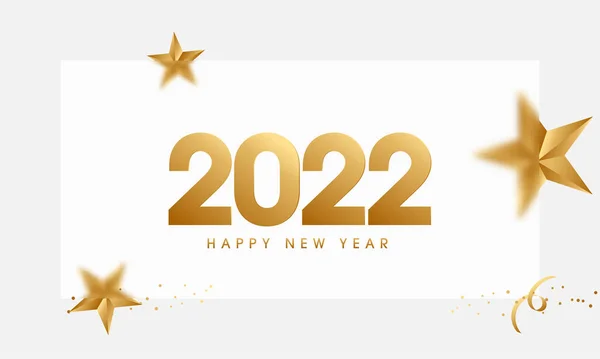 Golden 2022 Happy New Year Font Stars Curl Ribbon White — 图库矢量图片