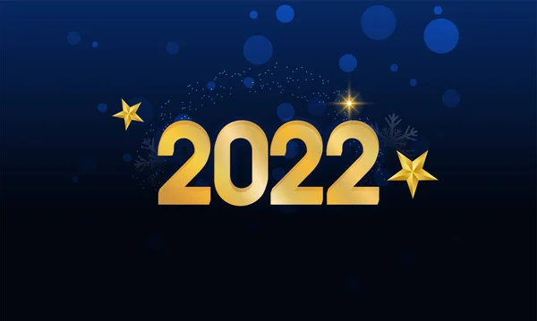 Golden 2022 Number Stars Blue Black Bokeh Background Happy New — Vettoriale Stock