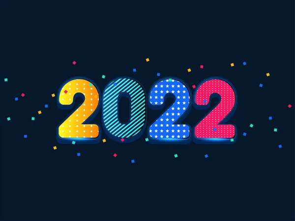 Colorful 2022 Numeral Different Pattern Confetti Particles Blue Background — Stock Vector