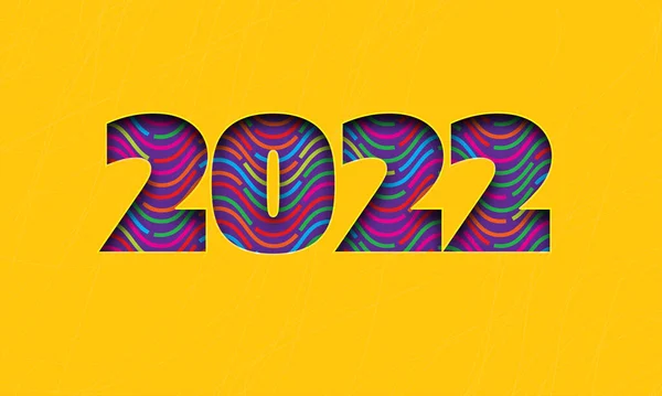 Paper Cut 2022 Number Multicolor Lines Yellow Background Happy New — Stock vektor