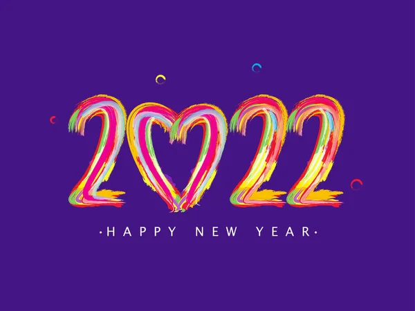 2022 Number Written Colorful Brush Effect Purple Background Happy New — Stock vektor