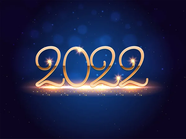 Golden 2022 Number Lighting Blue Bokeh Background Happy New Year — Vettoriale Stock