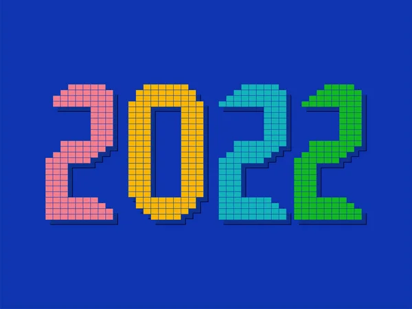 Färgglada Pixel Nummer 2022 Blå Bakgrund För Gott Nytt Koncept — Stock vektor