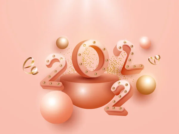 2022 누리집 Balls Pearls Golden Curl Ribbon Half Globe Glossy — 스톡 벡터