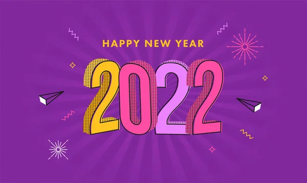 Colorful Halftone Effect 2022 Number Fireworks Triangle Elements Purple Rays — Stock vektor
