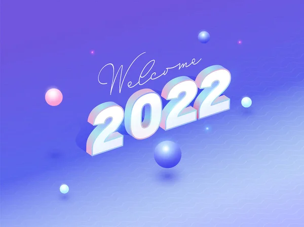 2022 Number Balls Decorated Gradient Blue Violet Background Welcome New — Stock Vector