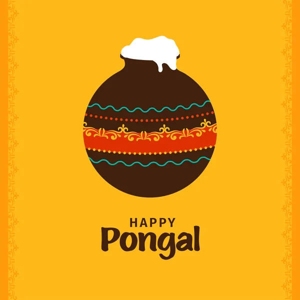 Geleneksel Tabakla Dolu Çamurlu Poster Tasarımı Pongal Rice Turuncu Arkaplanda — Stok Vektör