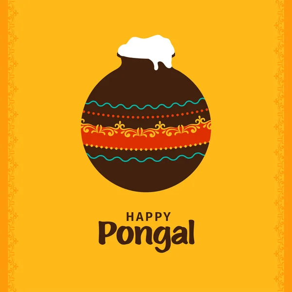 Diseño Feliz Del Cartel Pongal Con Olla Barro Llena Plato — Vector de stock