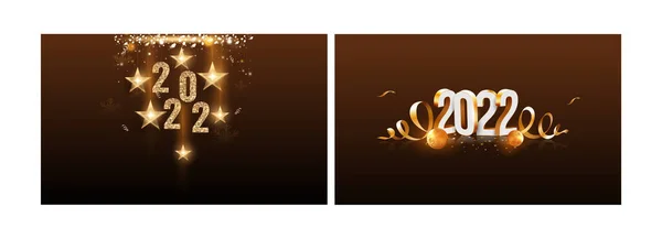 Set 2022 Happy New Year Banner Poster Design Brown Color — Vettoriale Stock