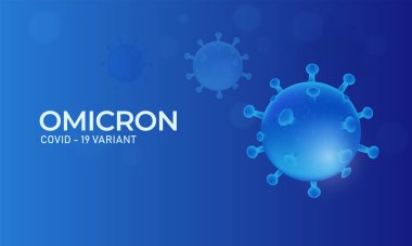 Covid-19 Omicron Değişken Sancak Tasarımı Mavi Arkaplanda Parlak Virüs Yapısı.