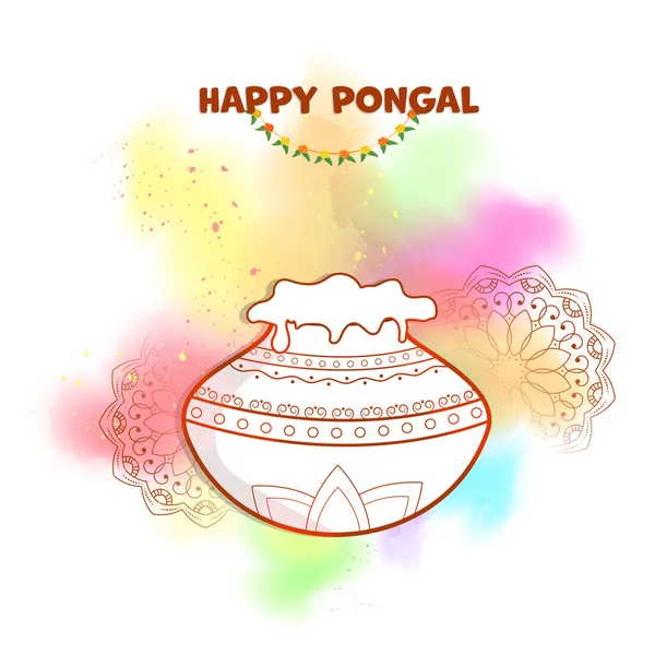 Happy Pongal Celebration Concept Sticker Style Mud Full Traditional Dish — Stockvektor