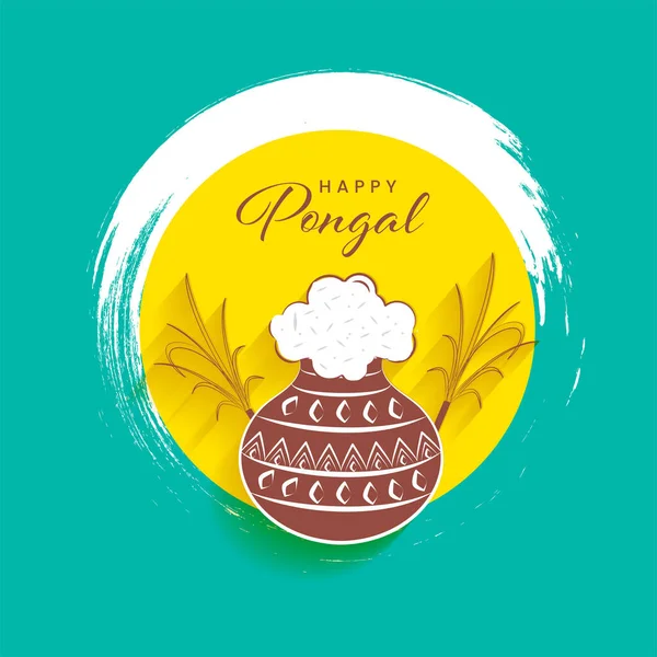 Ευτυχισμένο Pongal Concept Λάσπη Κατσαρόλα Γεμάτη Από Παραδοσιακά Πιάτα Ρύζι — Διανυσματικό Αρχείο