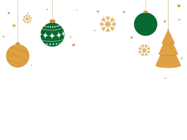 Flat Christmas Balls Xmas Tree Hang Stars Snowflakes Copy Space — Stock Vector