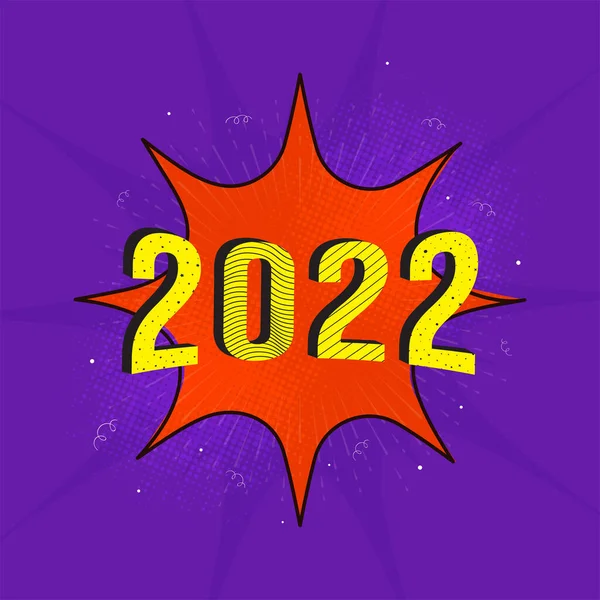 Yellow 2022 Number Orange Comic Explosion Purple Background — Stock Vector