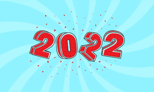 Червоний 2022 Номер Пунктирному Ефекті Confetti Синьому Тлі Вихрових Променів — стоковий вектор