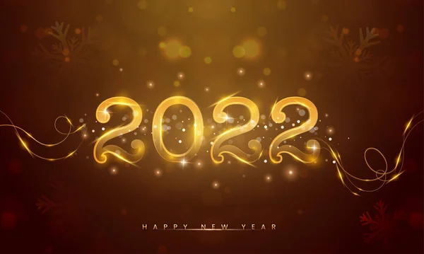 Golden 2022 Number Lights Effect Curly String Snowflakes Brown Bokeh — Stockvektor