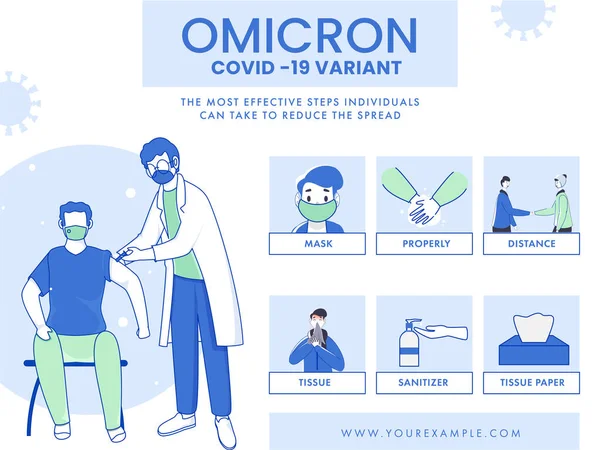 Empêcher Arrêt Variante Omicron Covid Comme Masque Usure Laver Les — Image vectorielle