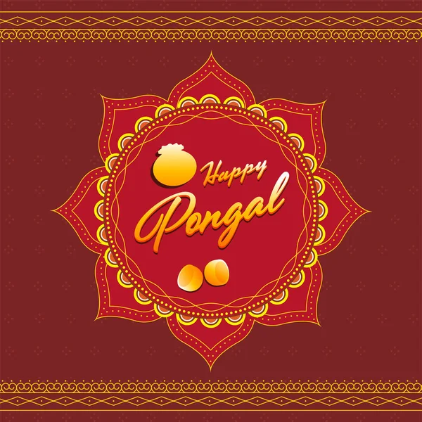 Happy Pongal Fontti Muta Potin Perinteisiä Ruokia Kookos Red Mandala — vektorikuva