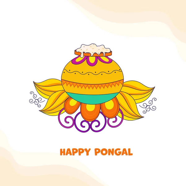 Happy Pongal Celebration Poster Design Traditional Dish Mud Pot Floral — Stockvektor