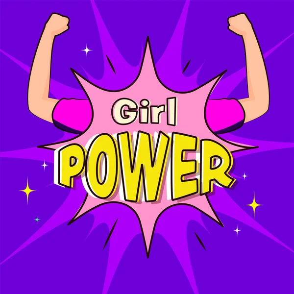 Huruf Girl Power Comic Bubble Female Showing Strong Arms Purple - Stok Vektor