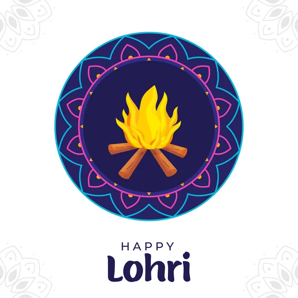 Happy Lohri Celebration Concept Bonfire Blue Circular Frame White Mandala — 스톡 벡터