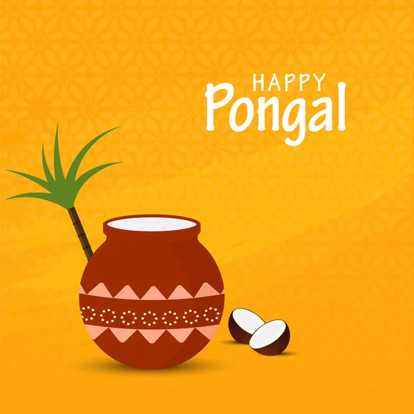 Happy Pongal Celebration Poster Design Traditional Dish Grain Mud Pot — Vetor de Stock