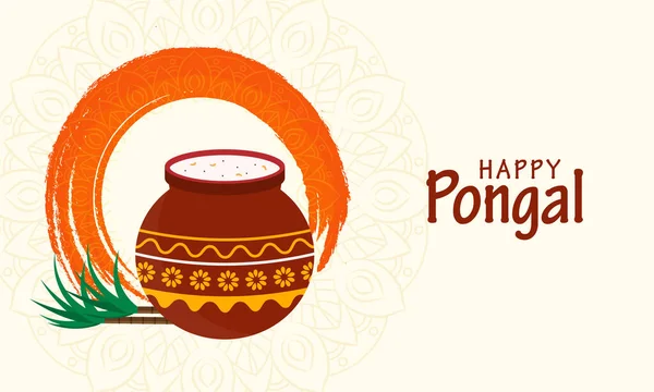 Happy Pongal Celebration Banner Design Tradiční Mísou Rýže Bahnité Nádobě — Stockový vektor