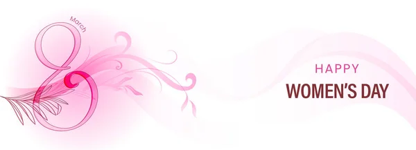 Happy Women Day Banner Diseño Cabecera Con Creative Pink Número — Vector de stock