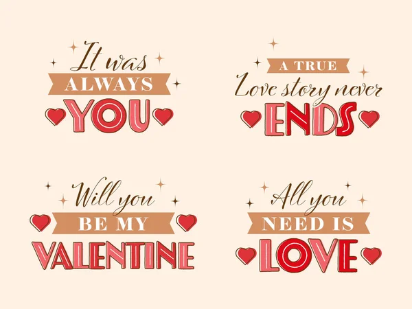 Happy Valentine Day Quotes Hearts Beige Background — Vector de stock