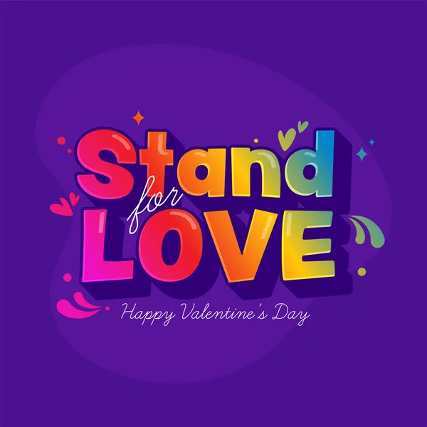 ハートの愛フォントのための3Dカラフルなグラデーションスタンド 幸せなバレンタインデーのための紫色の背景にアークドロップ — ストックベクタ