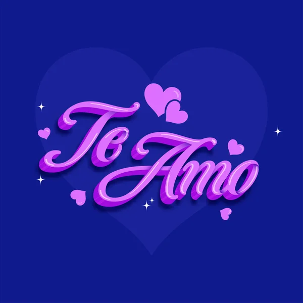 Purple Love You Amo Font Written Spanish Language Hearts Blue — ストックベクタ