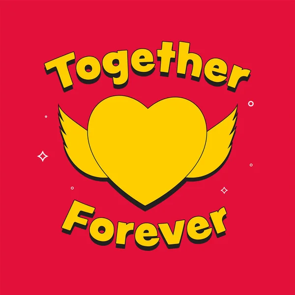 Yellow Together Forever Font Heart Angel Red Background — Vetor de Stock