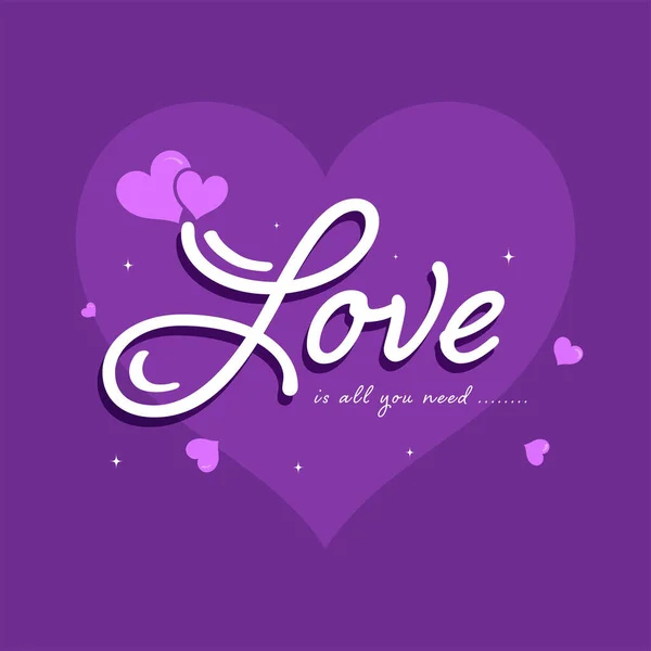 Love All You Need Quotes Hearts Purple Background — Vector de stock