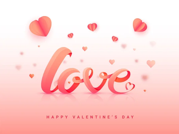 Stylish Love Font Paper Cut Hearts Decorated Pastel Red White — Stock Vector