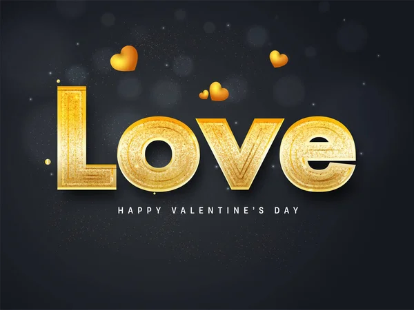 Shiny Golden Love Font Glossy Balloons Black Bokeh Light Effect — Stock Vector