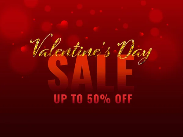 Valentine Day Sale Poster Design Discount Offer Red Bokeh Background — Stock Vector