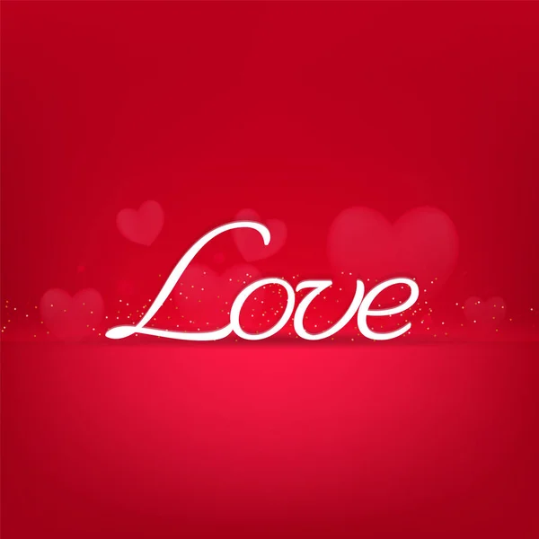White Love Font Golden Dots Red Hearts Background — стоковый вектор