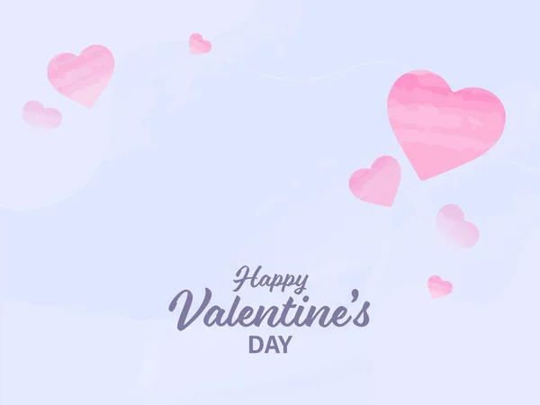 Happy Valentine Day Font Watercolor Effect Hearts Blue Background —  Vetores de Stock