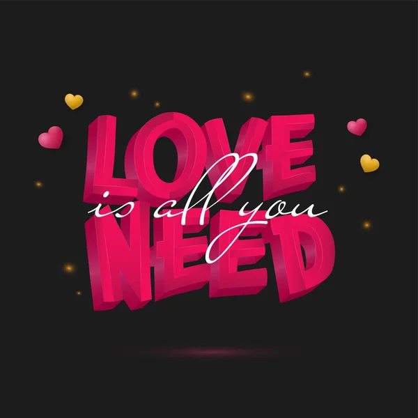 Pink Love All You Need Quote Glossy Hearts Light Effect — ストックベクタ