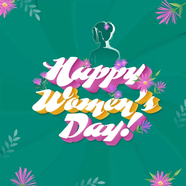 Blend Happy Women Day Font Decorated Flowers Leaves Green Swirl — Vector de stock